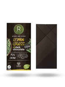 Reizl veanska temna čokolada z limonsko travo brez glutena v temni embalaži, 70g